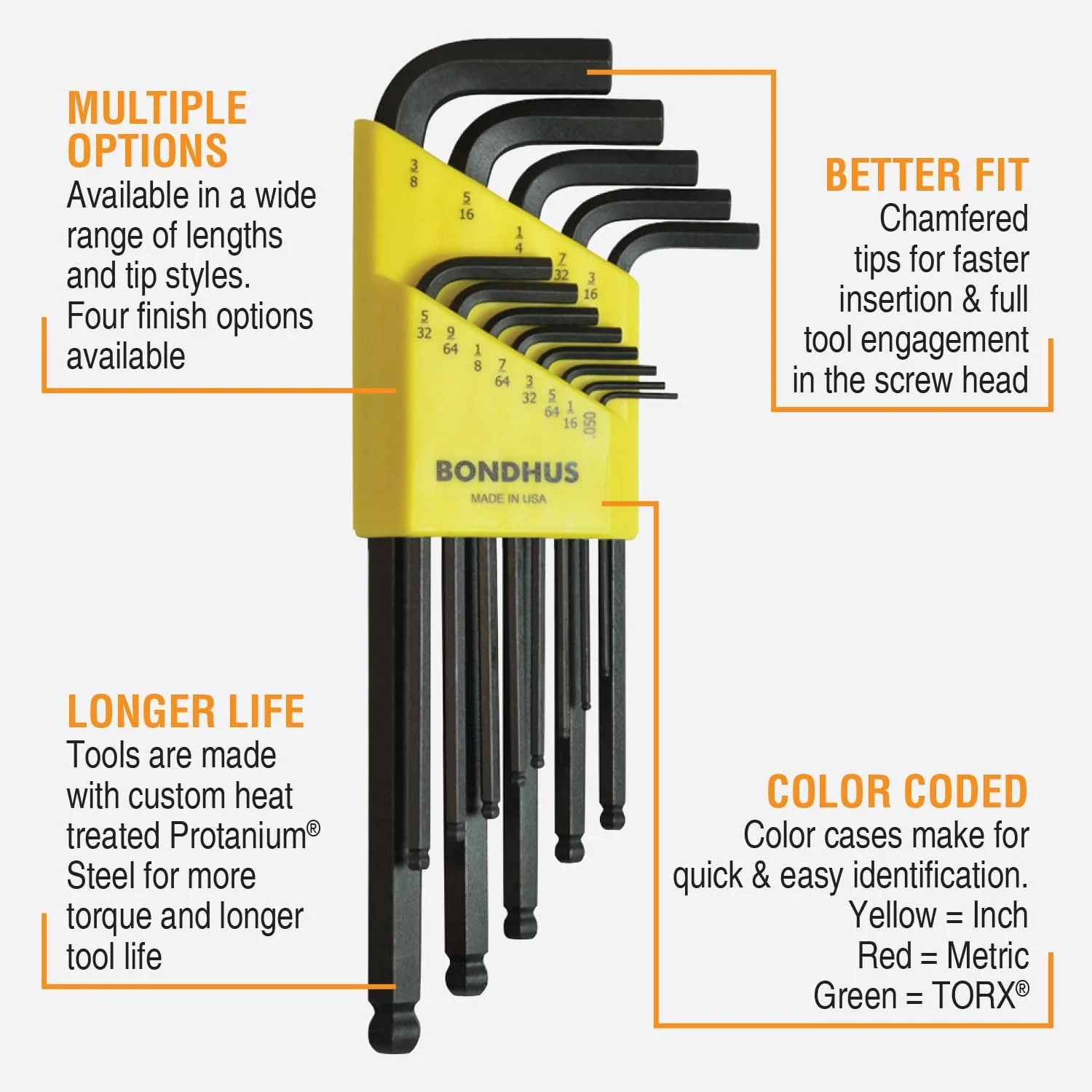 Bondhus 20199 Balldriver L-Wrench DoublePK, 10999 1.5-10mm & 10937 0.050-3/8", Multicolor, One Size Pack of 1 L-Wrench - Image 3