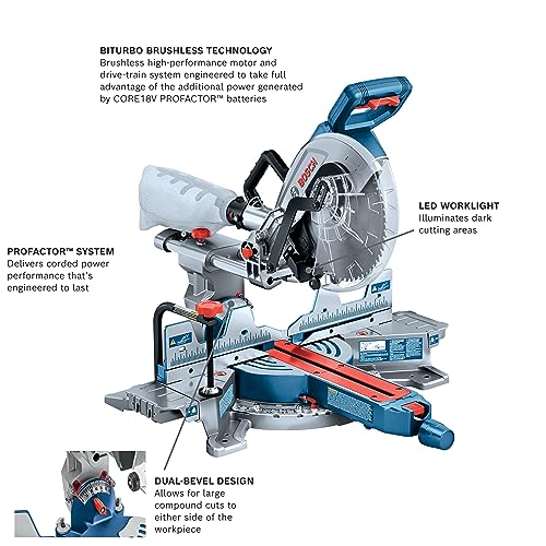 Bosch PROFACTOR 18V Surgeon 10in Dual Bevel Slide Miter Saw Kit - Image 8