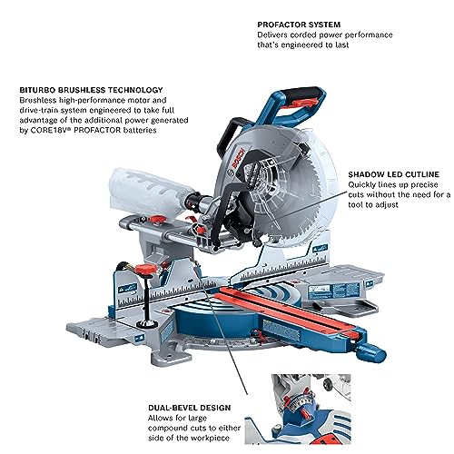 Bosch PROFACTOR 18V Surgeon 12in Dual Bevel Slide Miter Saw Kit with (1) CORE18V 8.0 Ah PROFACTOR Performance Battery - Image 8