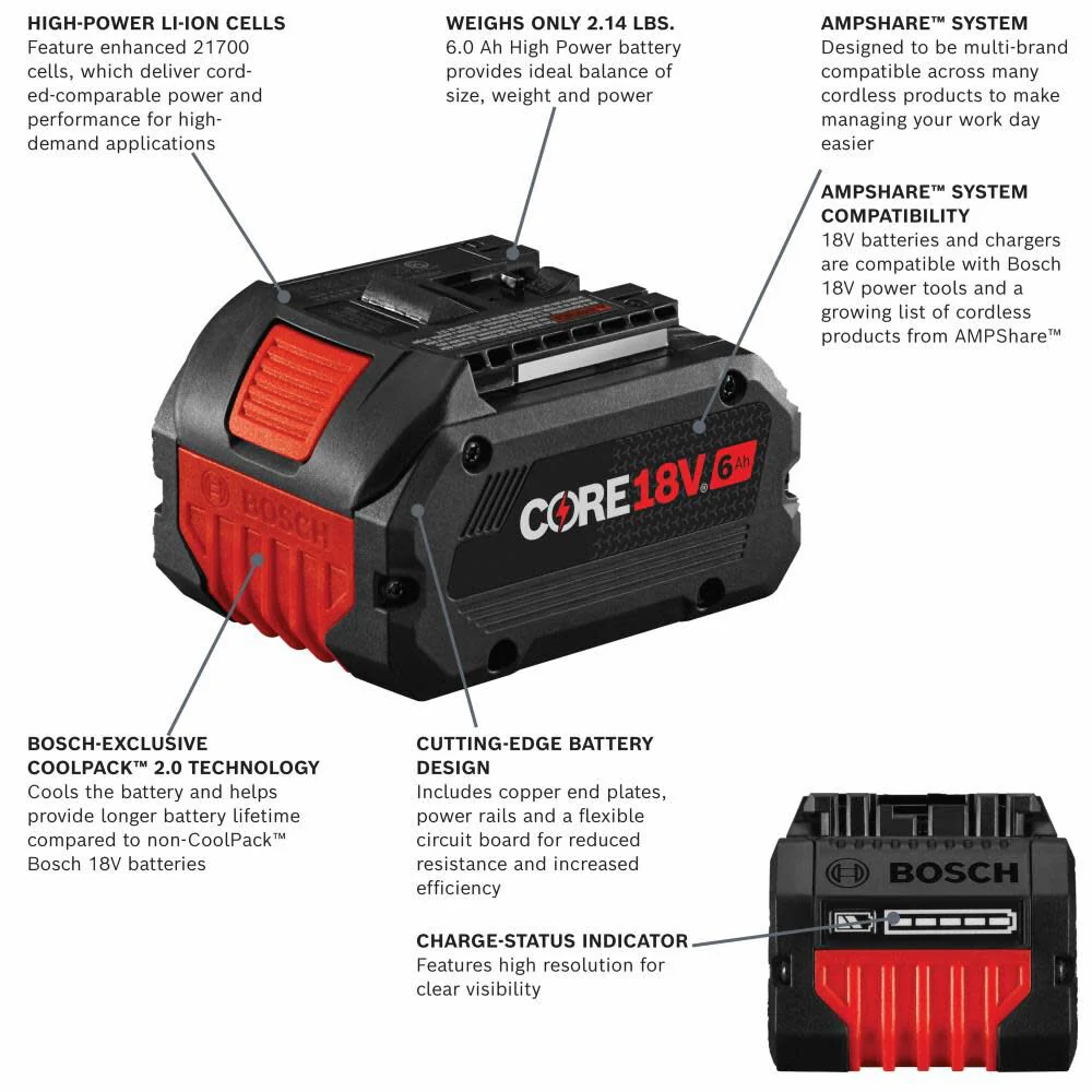 Bosch 18V CORE Lithium-Ion 6Ah High Power Battery - Image 5