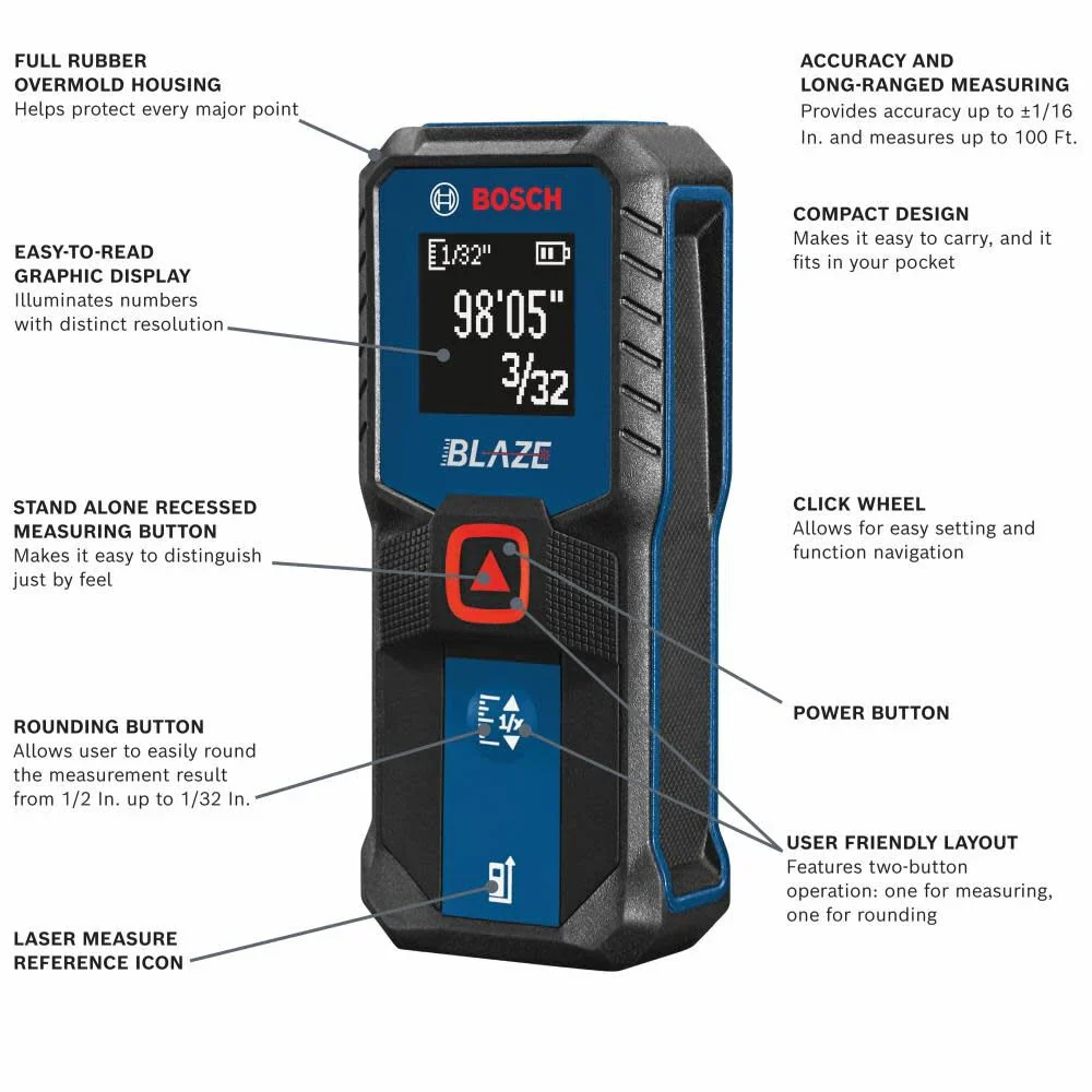 Bosch BLAZE Laser Distance Measurer 100 Ft. - Image 2