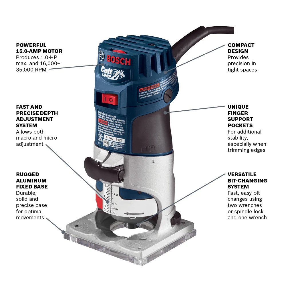 Bosch Colt (PR20EVS) Electronic Variable-Speed Palm Router - Image 2