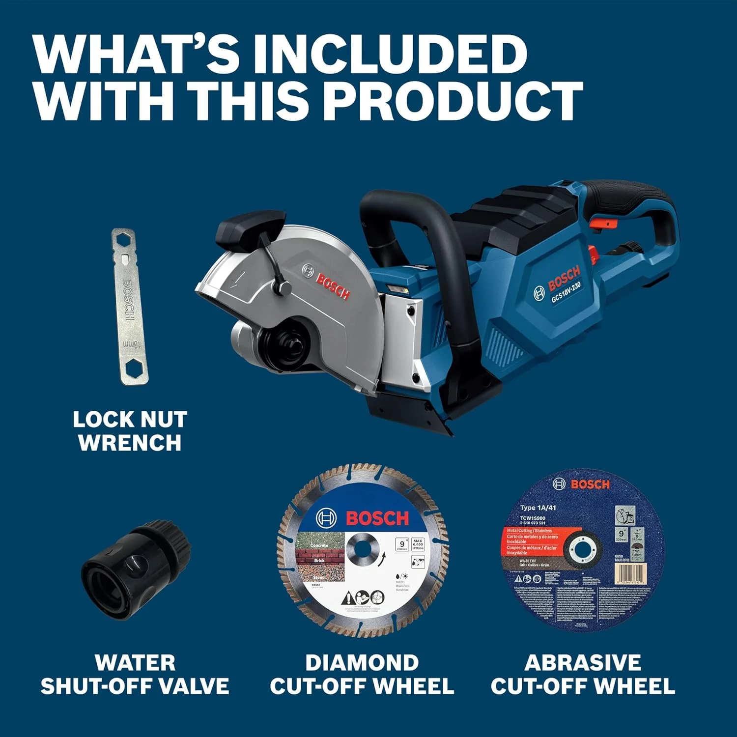 BOSCH GCS18V-230N 18V Brushless Cordless 9-Inch Cutoff Saw for Concrete & Metal Cutting | Lightweight Ergonomic Design, 6-Position Cutting Guard, Water Shut-Off Valve, Easy Wheel Change (Bare Tool) - Image 4