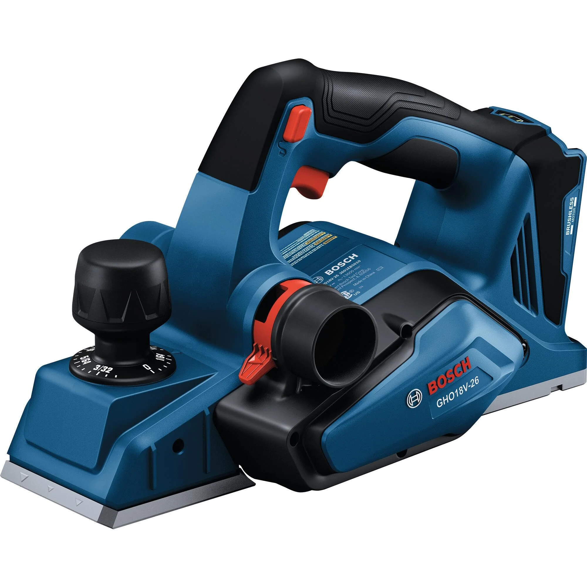 BOSCH GHO18V-26N 18V Brushless Planer - 13,600 RPM, 3/32 In. Depth Cut, 3-� In. Width, Dual Shaving Exhaust Ports, On-Tool Blade Storage (Bare Tool)