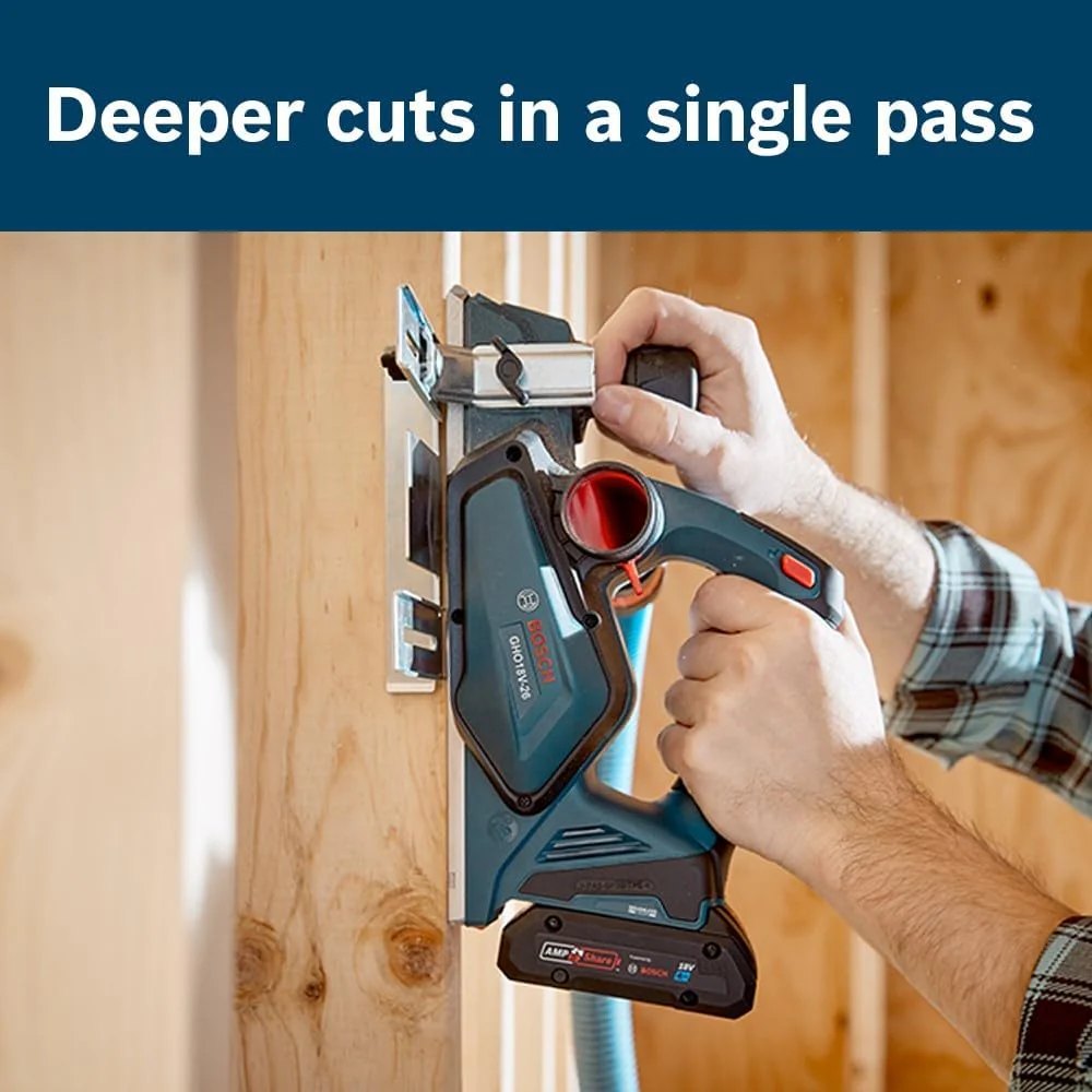 BOSCH GHO18V-26N 18V Brushless Planer - 13,600 RPM, 3/32 In. Depth Cut, 3-� In. Width, Dual Shaving Exhaust Ports, On-Tool Blade Storage (Bare Tool) - Image 5