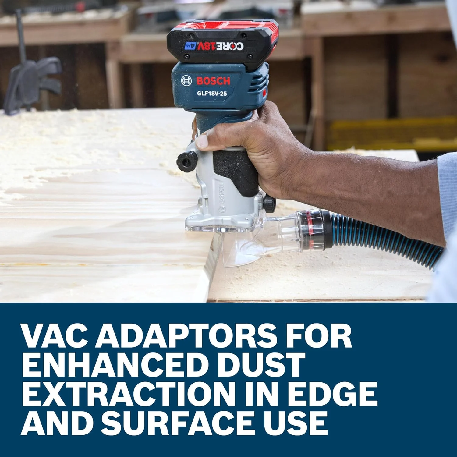 BOSCH GLF18V-25N 18V Laminate Trim Router - Powerful Brushless Motor, 10,000-30,000 RPM, Lightweight, Ergonomic, Enhanced Dust Extraction, Quick Depth Adjustments for Precise Trimming - Image 7