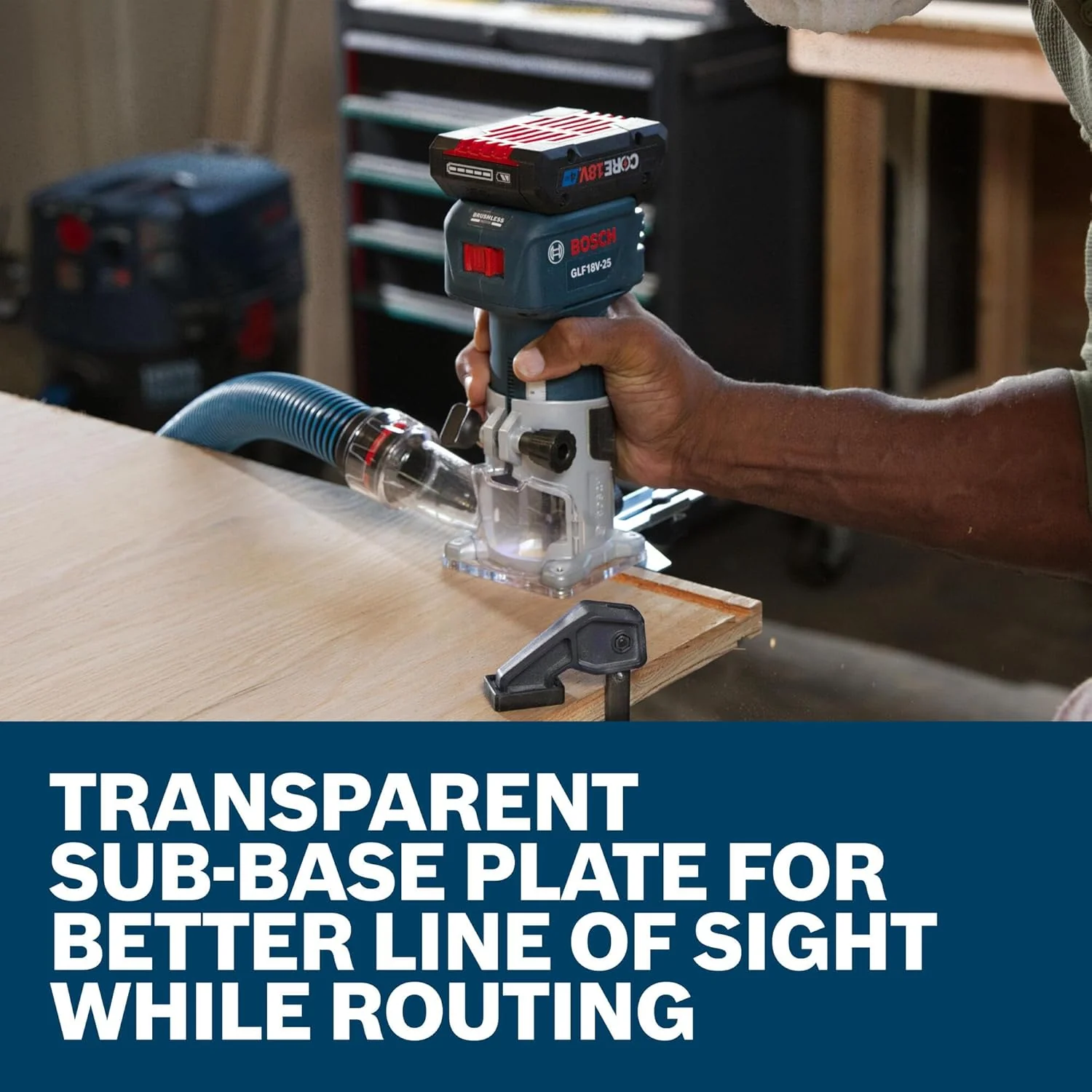 BOSCH GLF18V-25N 18V Laminate Trim Router - Powerful Brushless Motor, 10,000-30,000 RPM, Lightweight, Ergonomic, Enhanced Dust Extraction, Quick Depth Adjustments for Precise Trimming - Image 8