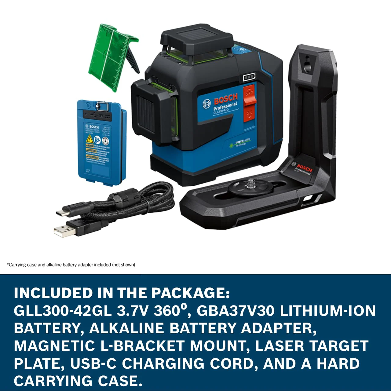 Bosch GLL300-42GL 360º Green-Beam Three-Plane Leveling and Alignment Laser, Self-Leveling, Li-Ion Battery, USB-C Charging, IP65 Rated, 100 Ft. Range - Image 4