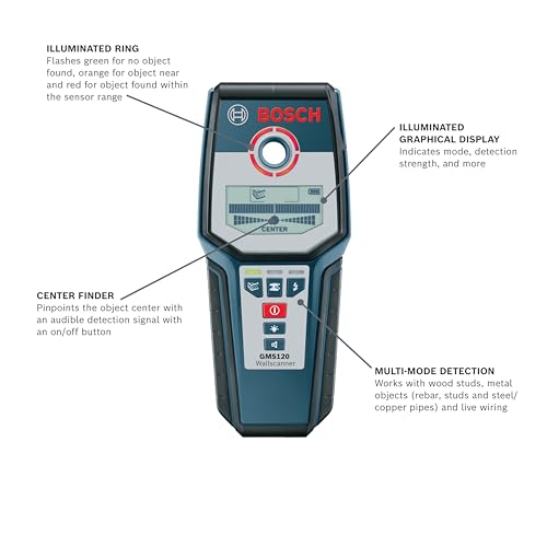 BOSCH GMS 120 Wall Scanner with Modes for Wood, Metal, and Live Wiring, Includes 9V Battery, Hand Strap, & Pouch - Image 2