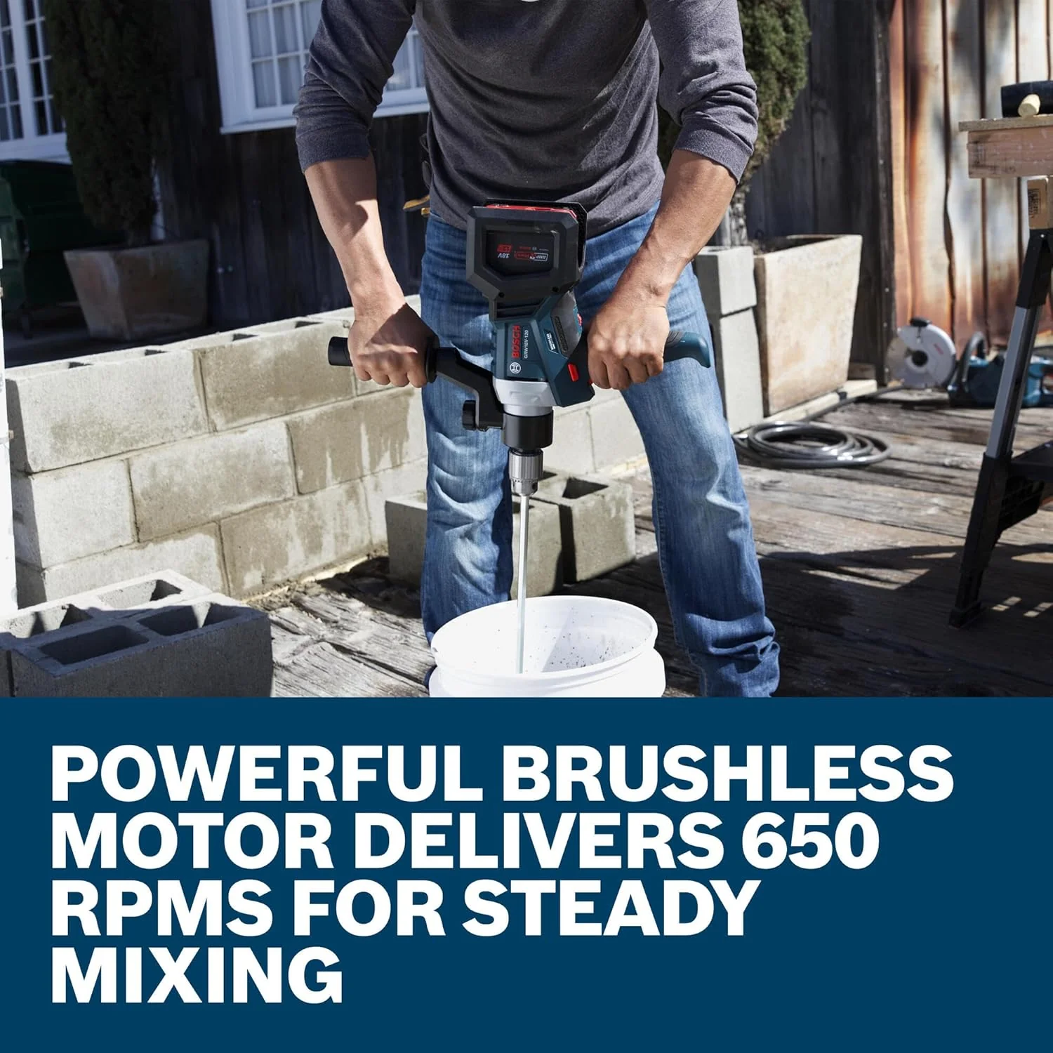 BOSCH GRW18V-120N 18V Brushless Mud Mixer - ½ In. Chuck, 650 RPM, Variable Speed, Soft Start, KickBack Control, Ergonomic Handle for Heavy Mortars, Epoxies & Paints - Image 5