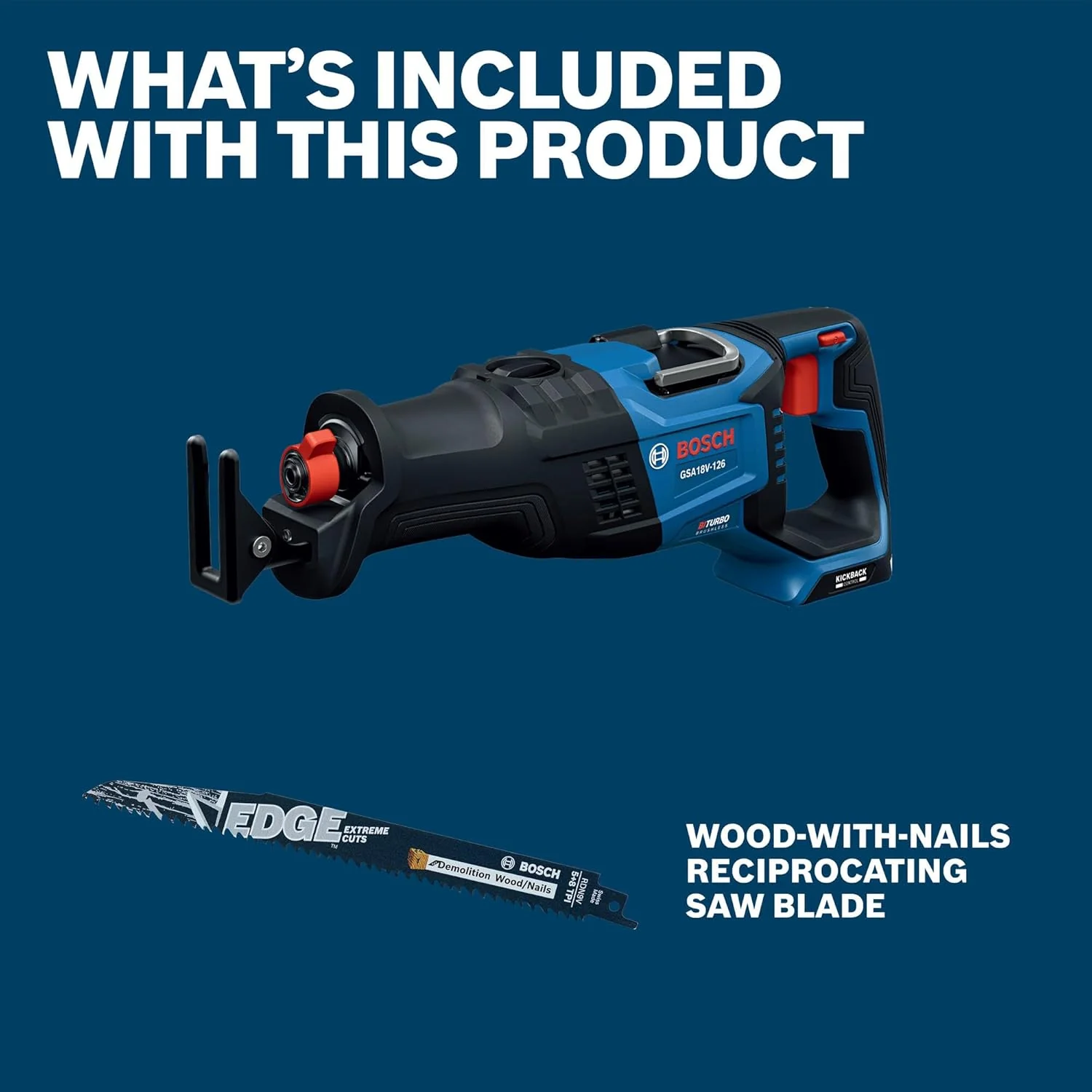 BOSCH GSA18V-126N PROFACTOR 18V Reciprocating Saw - 1-1/4" Stroke, 0-3000 SPM, BITURBO Brushless, KickBack Control, 6 Speed Settings, Tool-Free Blade Change (Bare Tool) - Image 3