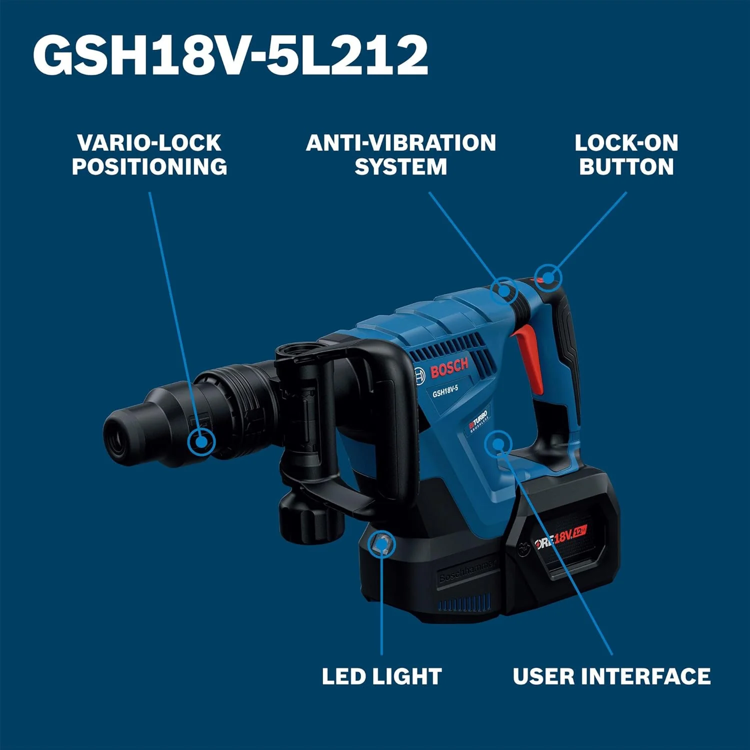BOSCH GSH18V-5L212 PROFACTOR 18V SDS-max Demolition Hammer with L-Boxx-2 and (2) 12 Ah PROFACTOR Batteries - Image 3
