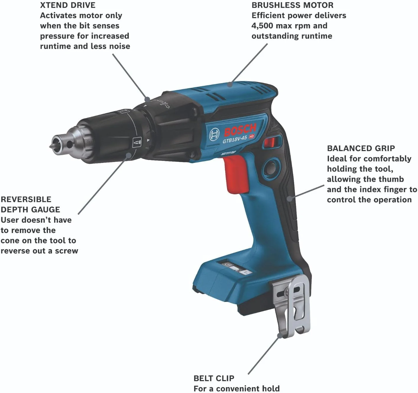 BOSCH GTB18V-45N 18V Brushless 1/4 In. Hex Screwgun (Bare Tool) - Image 3