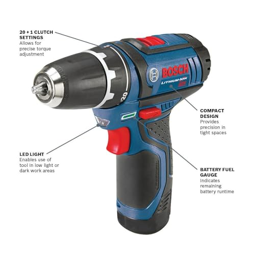 BOSCH PS31-2A 12V Max 3/8 Inch Drill/Driver Kit with (2) 2 Ah Batteries and Charger, Variable Speed - Image 2