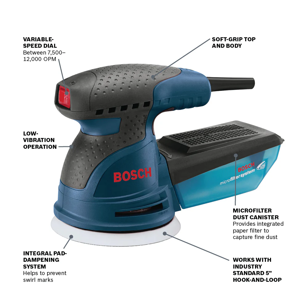 Bosch ROS20VSK - 5 In. Palm Random Orbit Sander/Polisher - Image 4