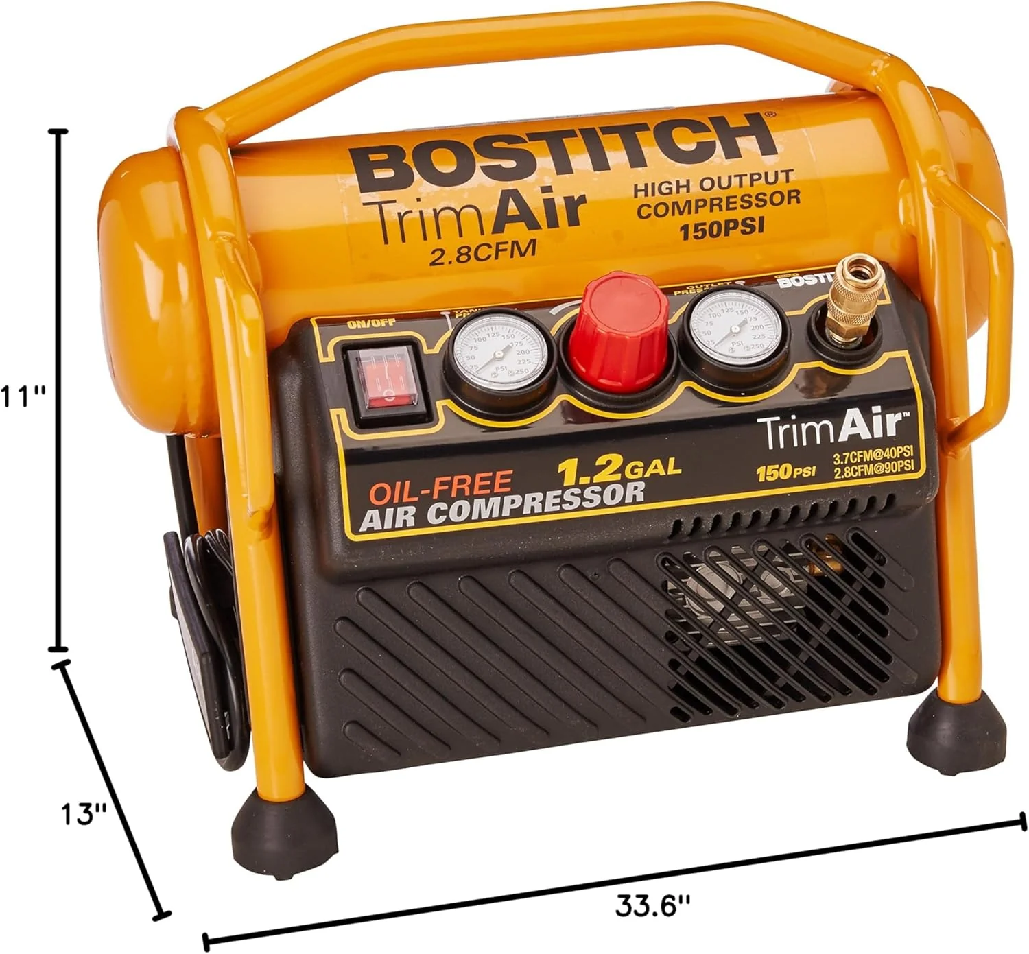 BOSTITCH Air Compressor for Trim, Oil-Free, High-Output, 1.2 Gallon, 120 PSI (CAP1512-OF) - Image 4