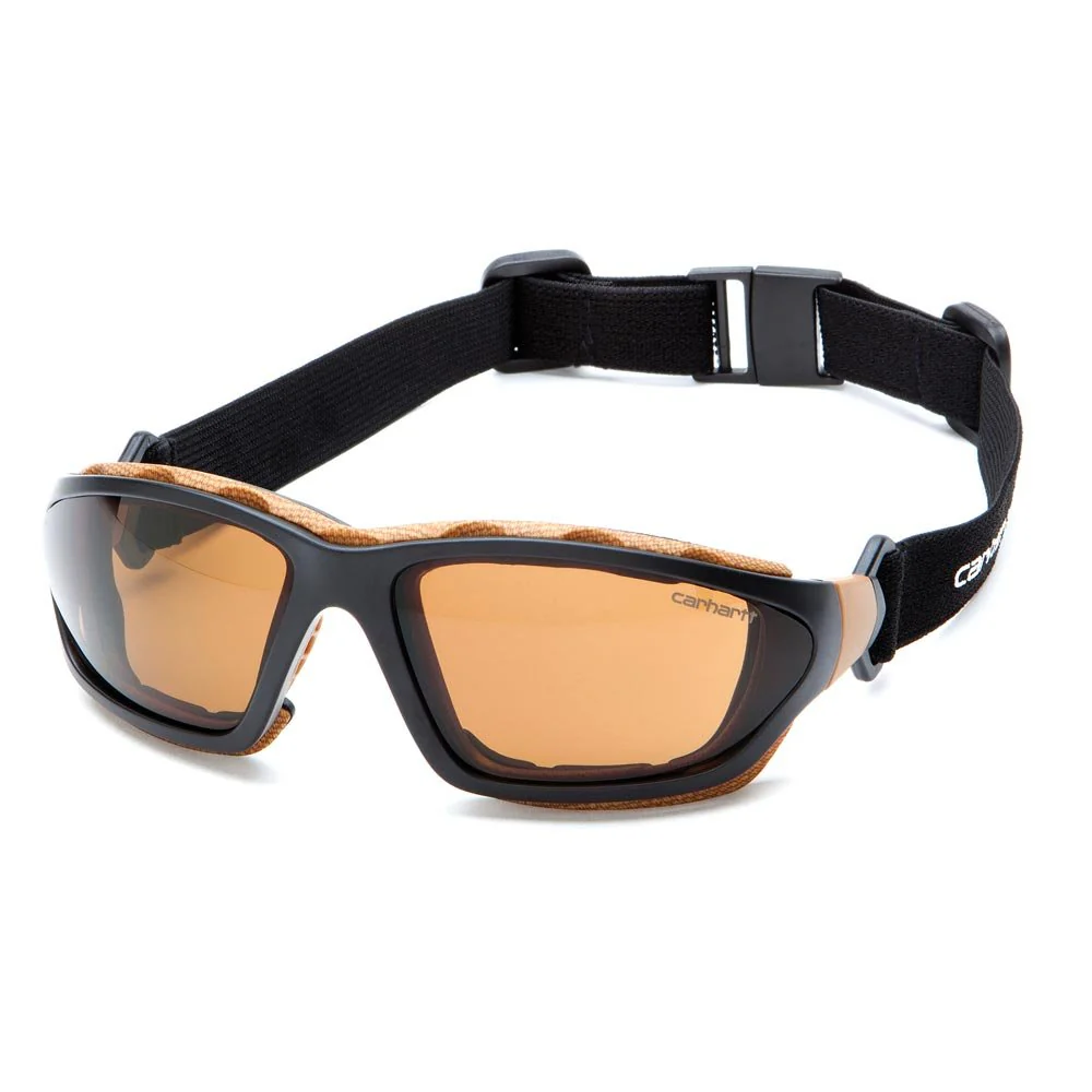 Carhartt Carthage Safety Eyewear with Vented Foam Carriage, Sandstone Bronze Anti-fog Lens, Black/Tan Frame