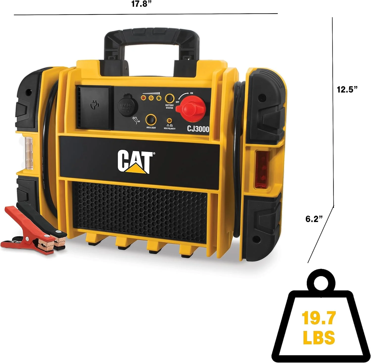 CAT CJ3000 Professional Jump Starter 2000 Peak Amp Battery Booster, Built-In Power Switch, Battery Clamps, Yellow - Image 6