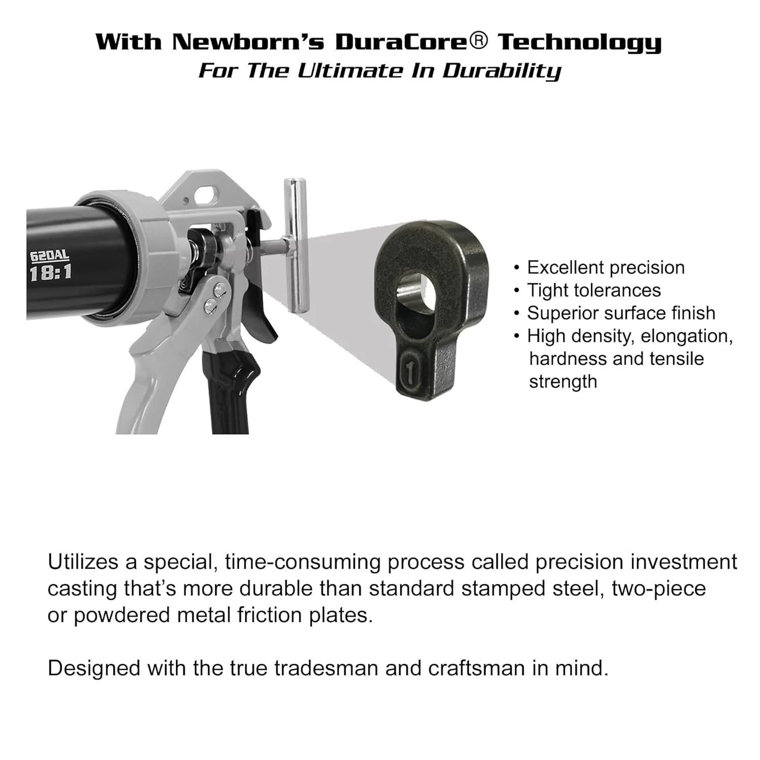 Newborn 620AL-Black Round Rod Caulk Gun with Aluminum Barrel, 18:1 Thrust Ratio, 20 oz. Sausage Cartridge Capacity, Includes Ring Cap, Cones & Sausage Cup - Image 5