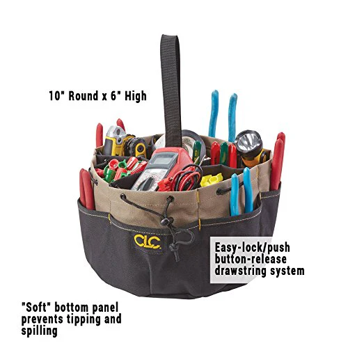 CLC Custom LeatherCraft 1148 Drawstring Bucket Bag, 18 Pocket , Black - Image 2
