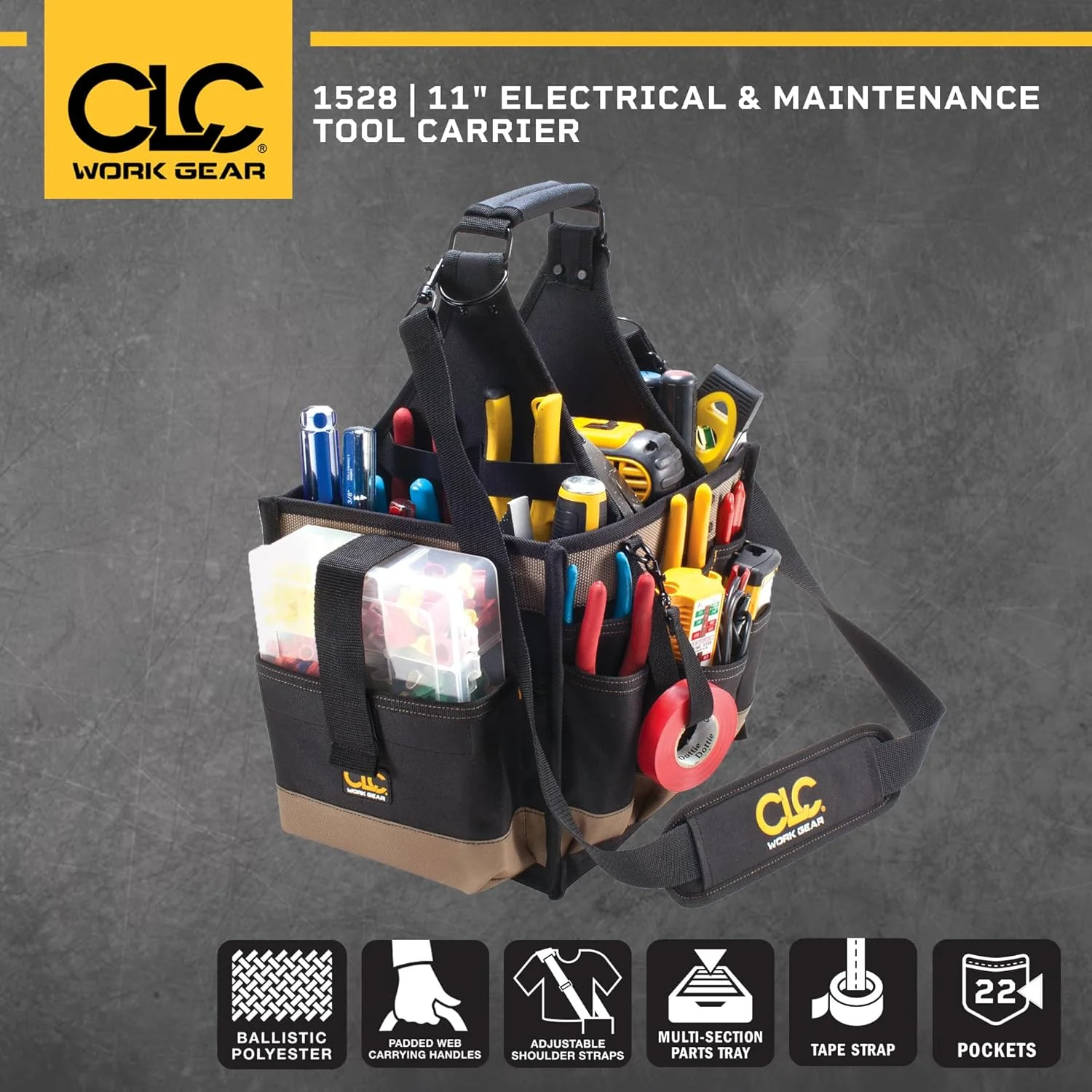 CLC Custom LeatherCraft 1528 Large Electrical and Maintenance Tool Carrier, Black 11-Inch Toolbox - Image 6