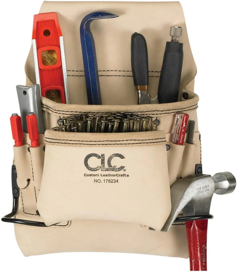 CLC Custom Leathercraft 178234 Carpenter's Nail and Tool Bag Reversed Top Grain, 8-Pocket , White - Image 2