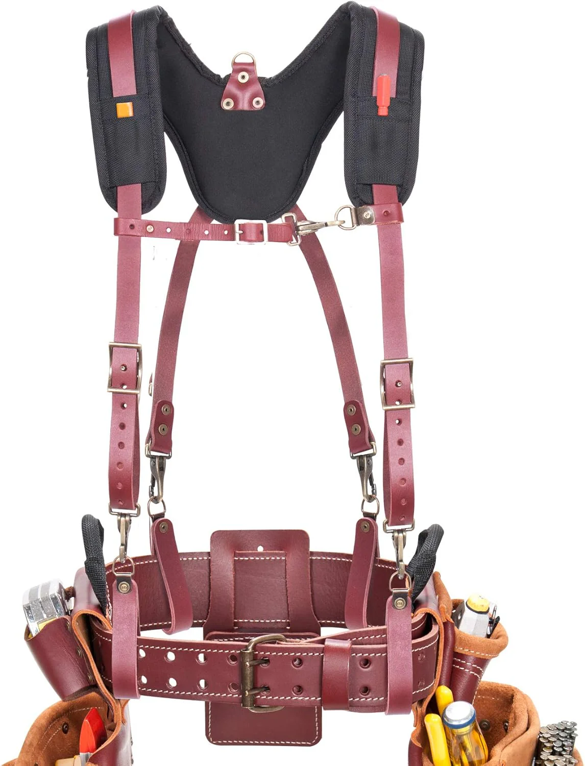 Custom Leathercraft 21522 Padded Yoke Leather Suspenders, Brown - Image 2