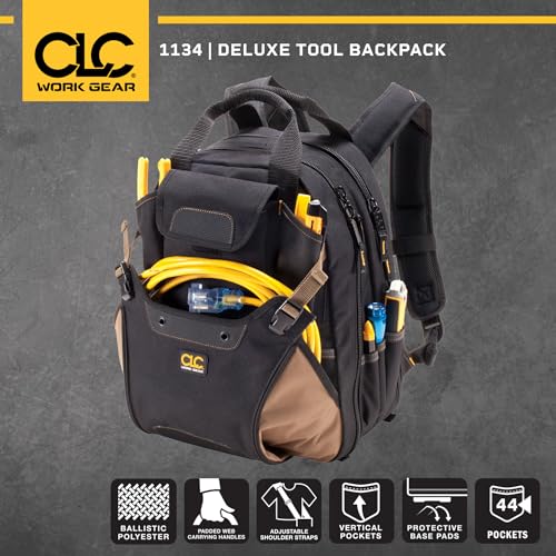 CLC Work Gear 1134 Carpenter's Tool Backpack, 44 Pockets, Padded Back Support, Black - Image 4