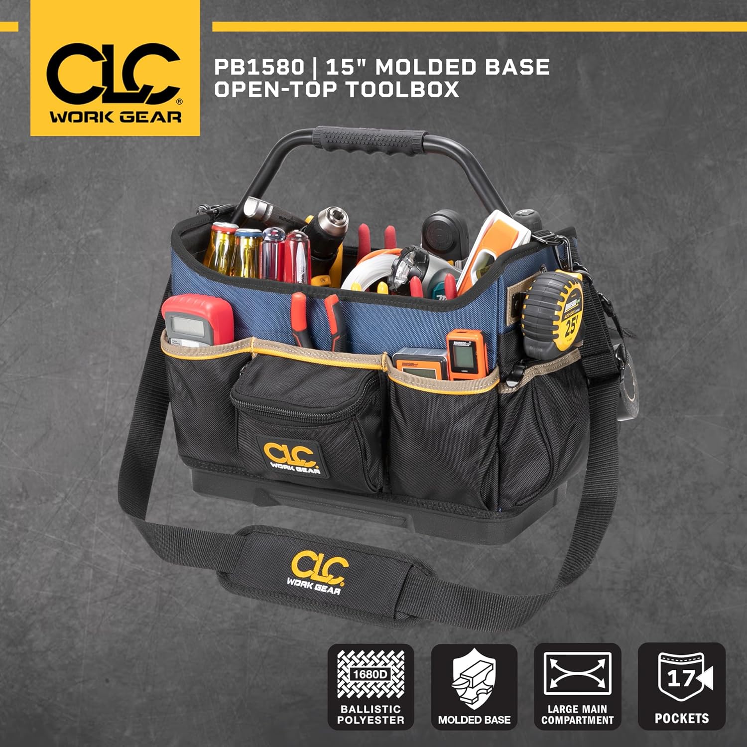 CLC Work Gear PB1580 15" Molded Base Open-Top Toolbox, Black - Image 5
