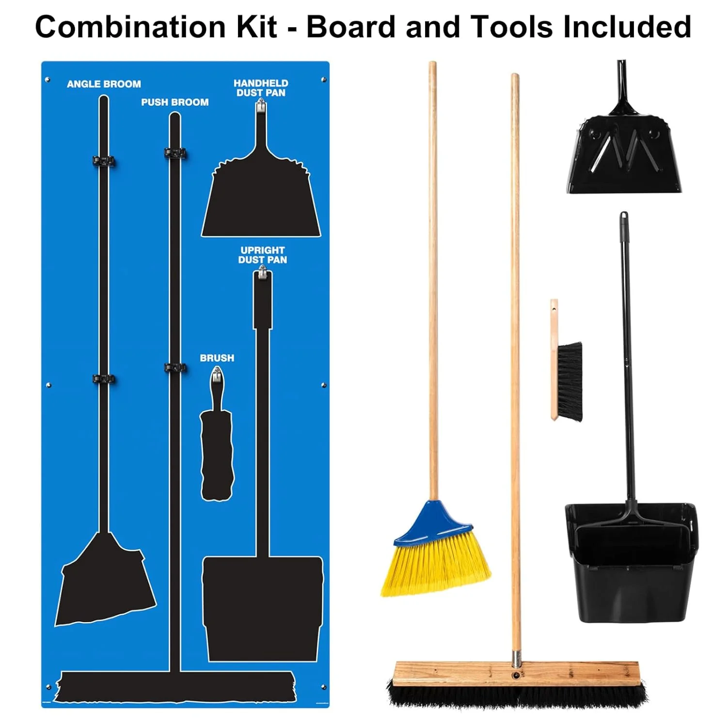 Clean & Sweep PSB616BUBK 5S Shadow Board/Wall Mount Broom Holder, 68" x 30" Board, 5S Cleaning Station with Broom and Dustpan Set Included, Blue/Black - Image 3