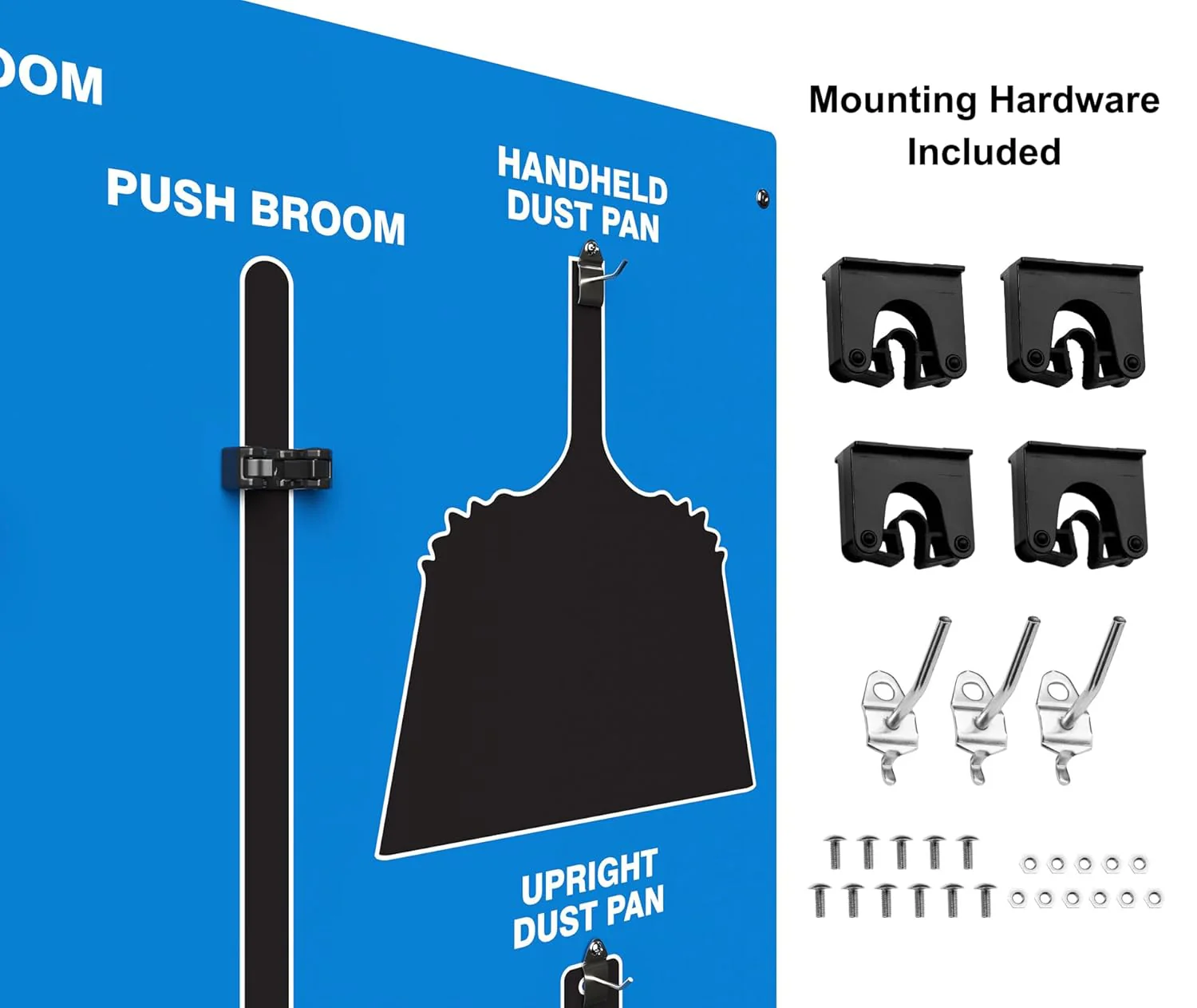 Clean & Sweep PSB616BUBK 5S Shadow Board/Wall Mount Broom Holder, 68" x 30" Board, 5S Cleaning Station with Broom and Dustpan Set Included, Blue/Black - Image 4