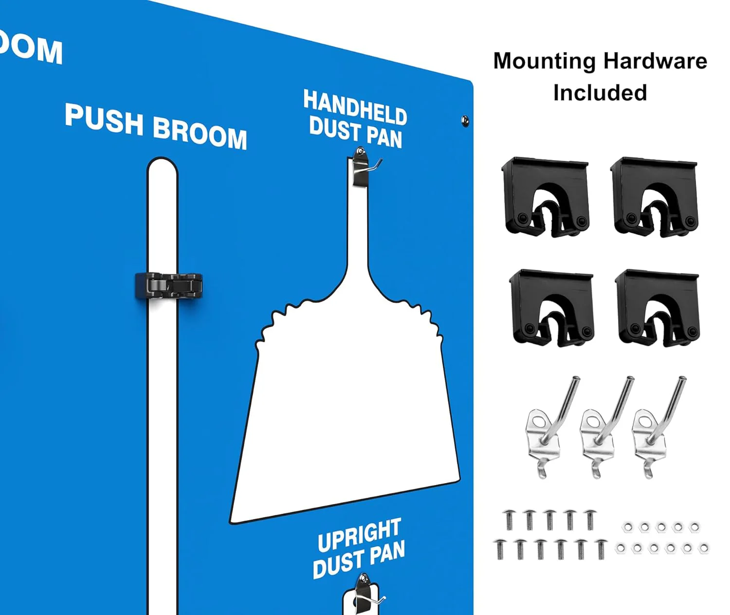 Clean & Sweep PSB116BUWT 5S Shadow Board/Wall Mount Broom Holder, 68" x 30" Board, 5S Cleaning Station with Broom and Dustpan Set Included, Blue/White - Image 4