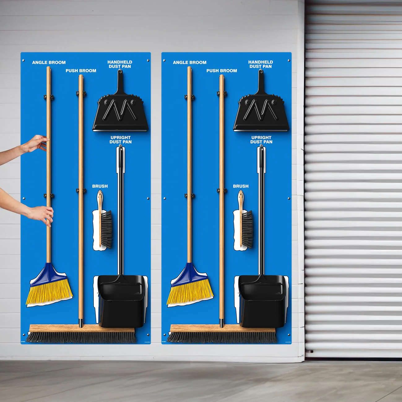 Clean & Sweep PSB116BUWT 5S Shadow Board/Wall Mount Broom Holder, 68" x 30" Board, 5S Cleaning Station with Broom and Dustpan Set Included, Blue/White - Image 5