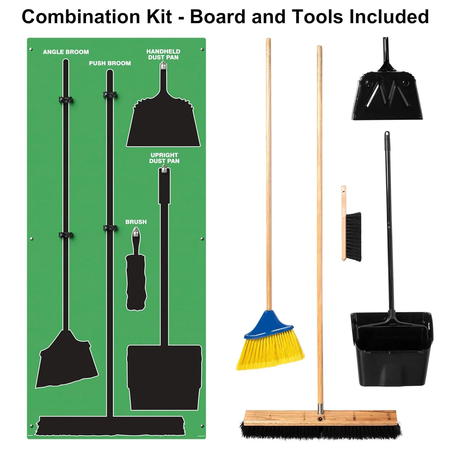 Clean & Sweep PSG116GNBK 5S Shadow Board/Wall Mount Broom Holder, 68" x 30" Board, 5S Cleaning Station - with Broom and Dustpan Set Included, Made in The USA by AccuformNMC, Green/Black - Image 3