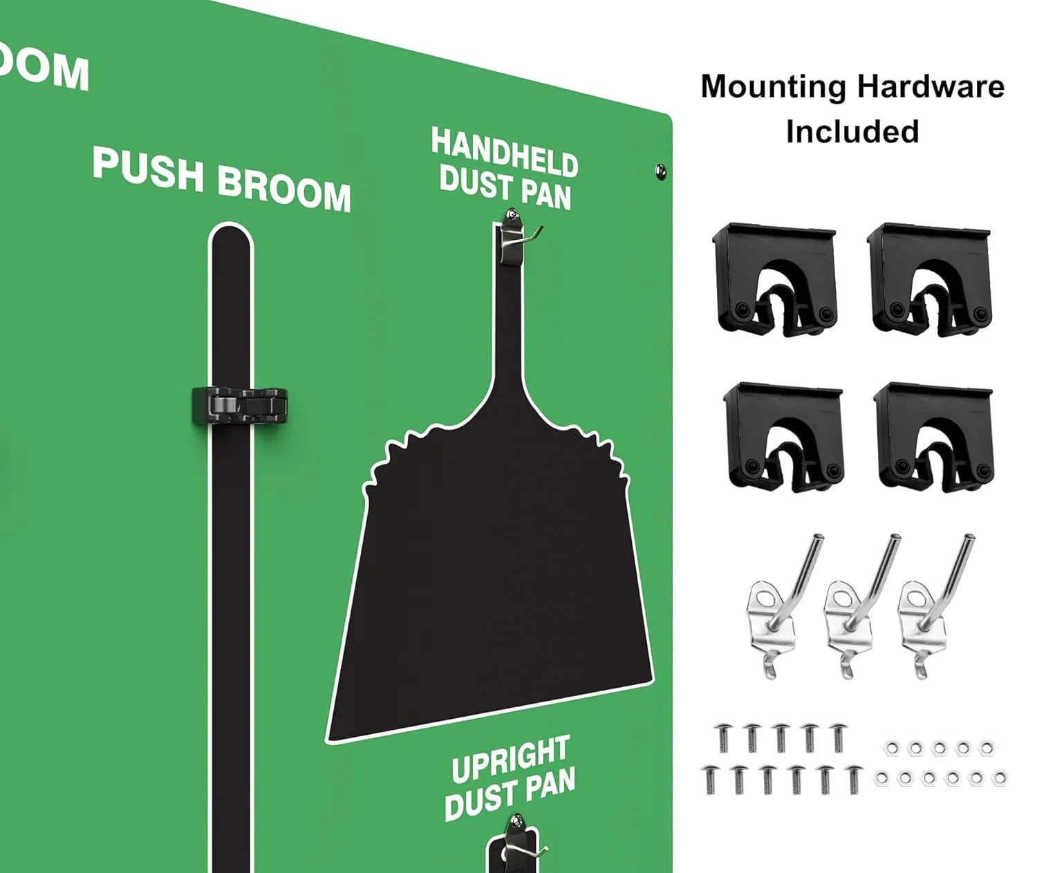 Clean & Sweep PSG116GNBK 5S Shadow Board/Wall Mount Broom Holder, 68" x 30" Board, 5S Cleaning Station - with Broom and Dustpan Set Included, Made in The USA by AccuformNMC, Green/Black - Image 4