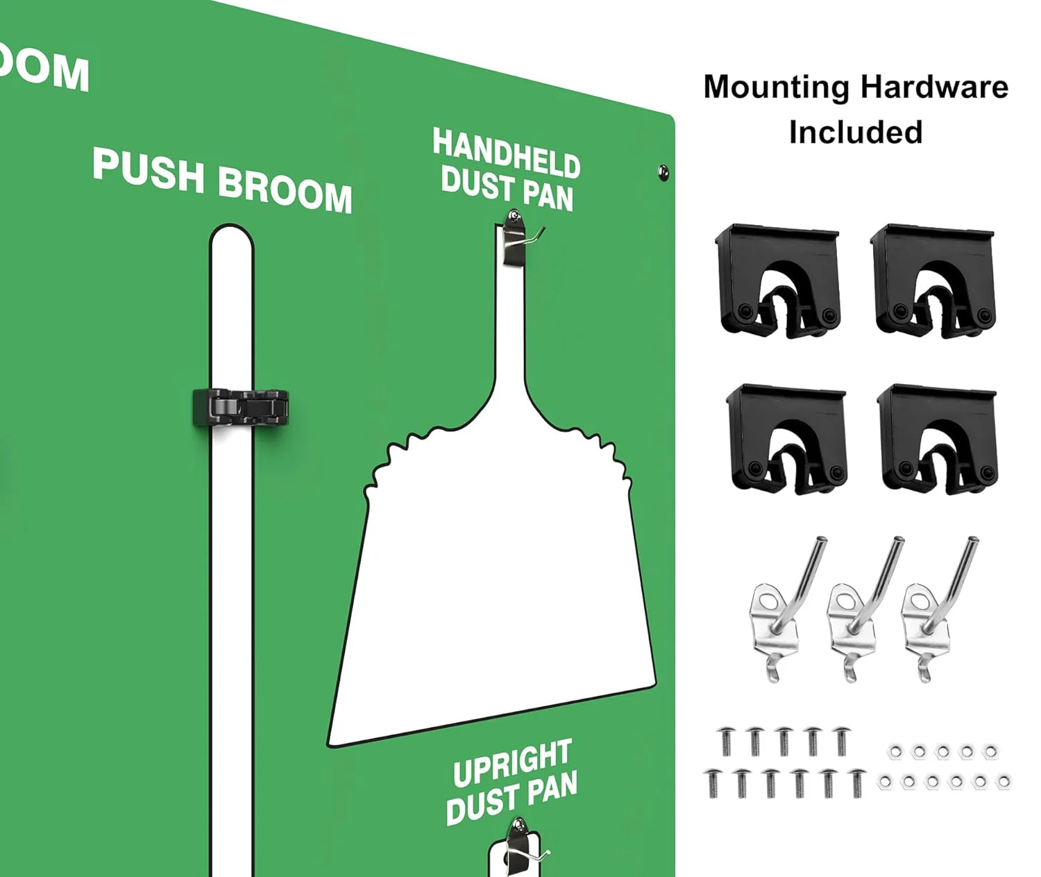 Clean & Sweep 5S Shadow Board/Wall Mount Broom Holder, 68" x 30" Board, 5S Cleaning Station - with Broom and Dustpan Set Included, PSB116GNWT Green/White Accu-Shield - Image 5