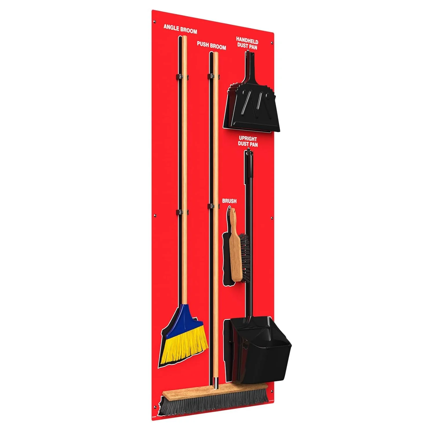 Clean & Sweep PSB716RDBK 5S Shadow Board/Wall Mount Broom Holder, 68" x 30" Board, 5S Cleaning Station with Broom and Dustpan Set Included, Made in The USA by AccuformNMC, Red/Black - Image 2