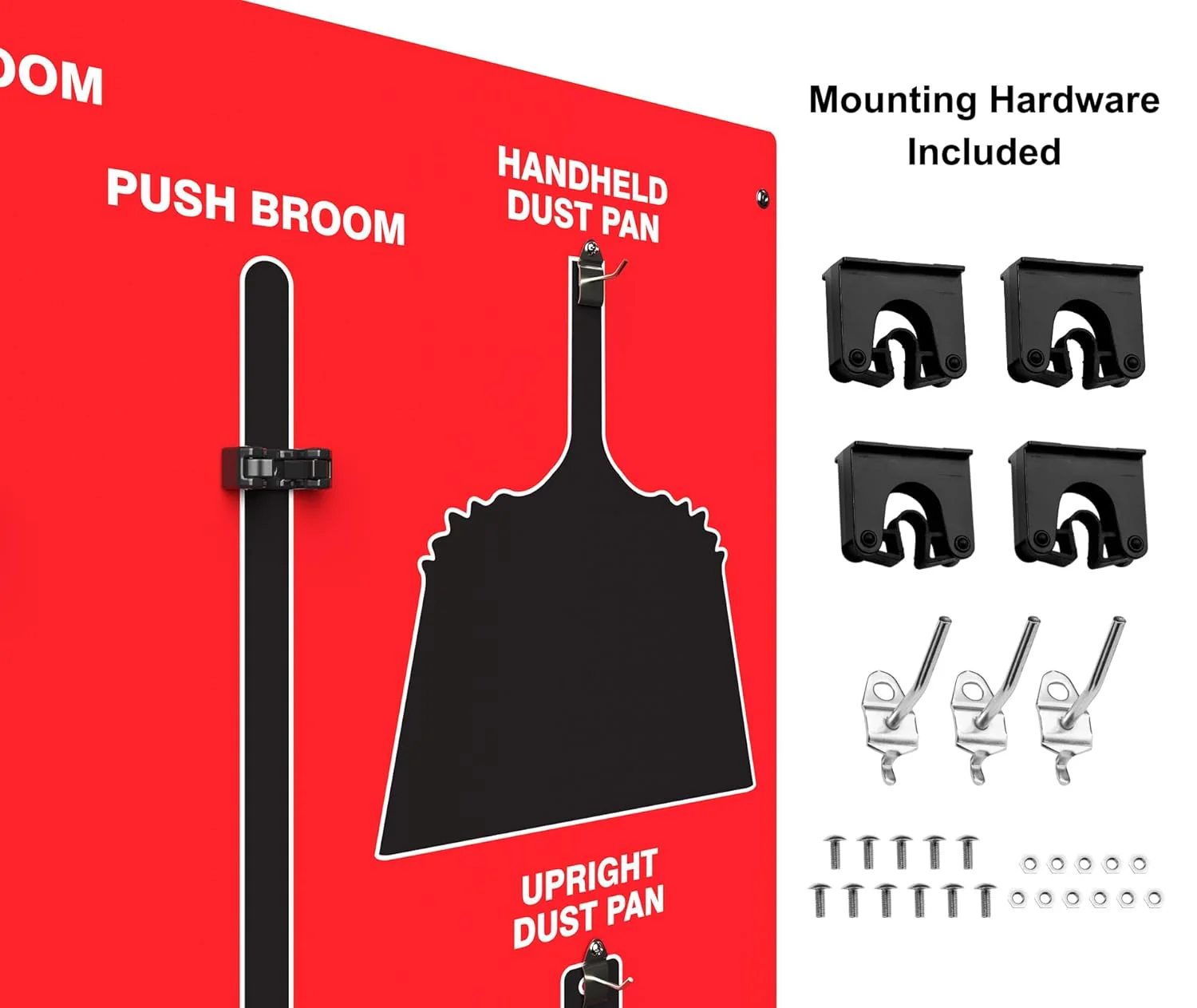 Clean & Sweep PSB716RDBK 5S Shadow Board/Wall Mount Broom Holder, 68" x 30" Board, 5S Cleaning Station with Broom and Dustpan Set Included, Made in The USA by AccuformNMC, Red/Black - Image 4