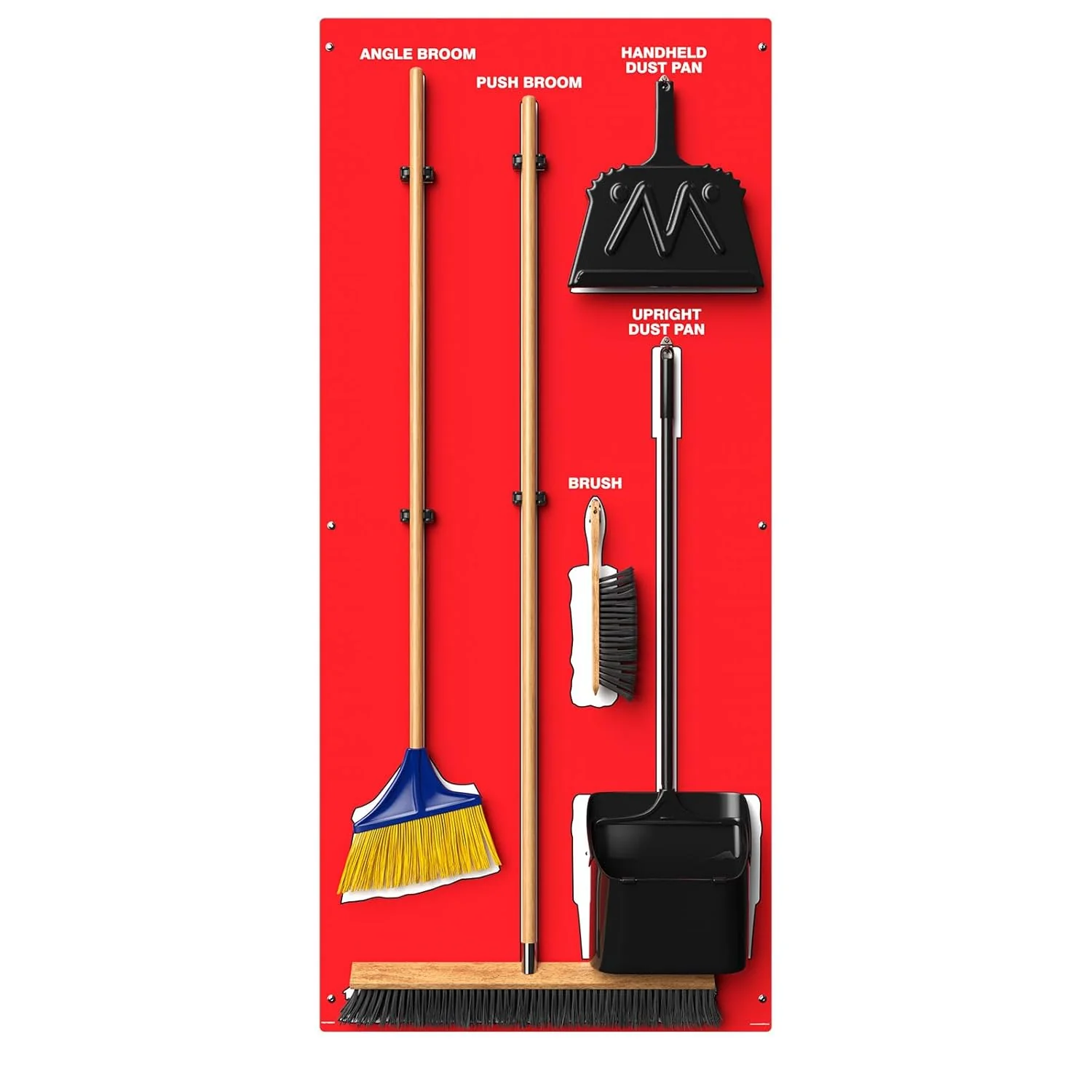 Clean & Sweep 5S Shadow Board/Wall Mount Broom Holder, 68" x 30" Board, 5S Cleaning Station - with Broom and Dustpan Set Included, PSB716RDWT Red/White Ultra Aluma-Lite - Image 2