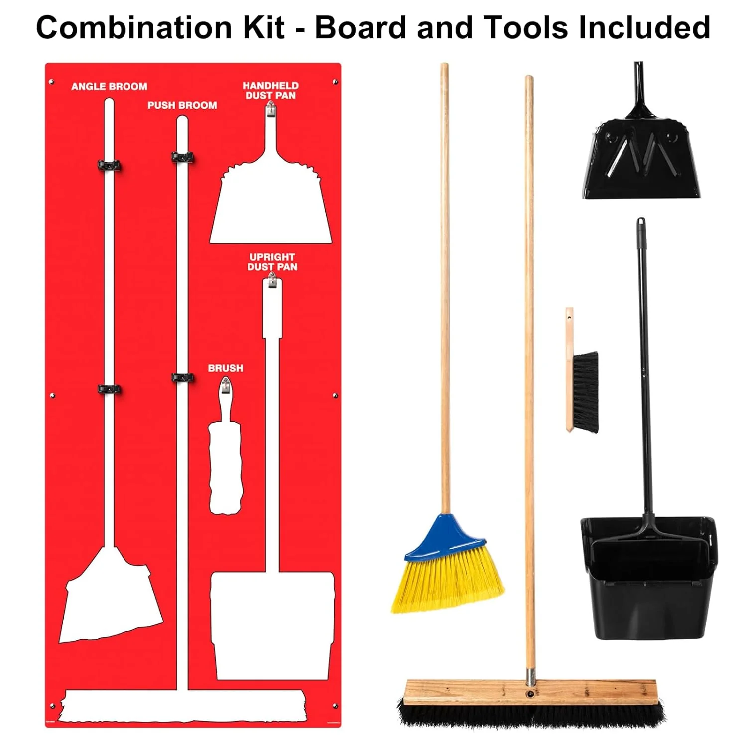Clean & Sweep 5S Shadow Board/Wall Mount Broom Holder, 68" x 30" Board, 5S Cleaning Station - with Broom and Dustpan Set Included, PSB716RDWT Red/White Ultra Aluma-Lite - Image 4