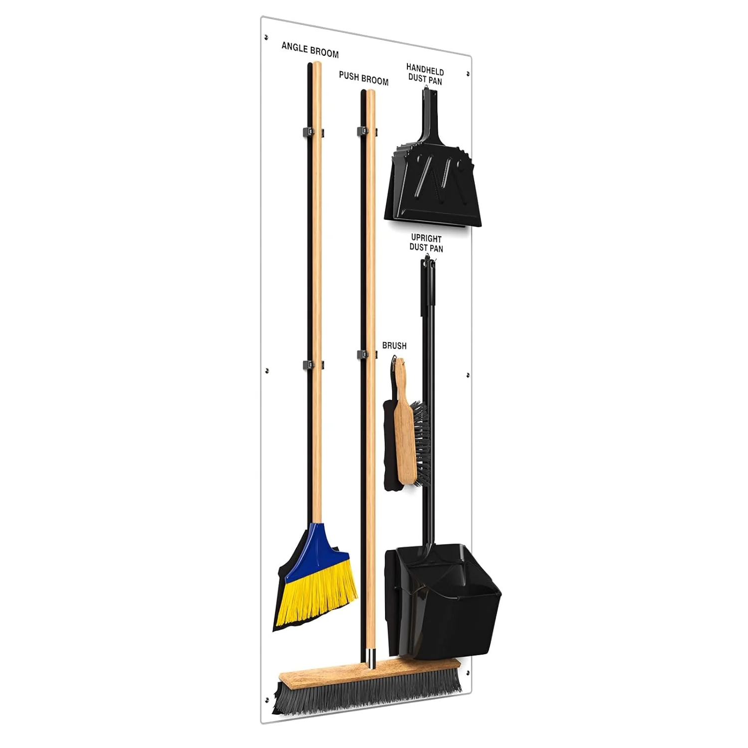 Clean & Sweep 5S Shadow Board/Wall Mount Broom Holder, 68" x 30" Board, 5S Cleaning Station - with Broom and Dustpan Set Included, PSB116WTBK White/Black Accu-Shield - Image 3