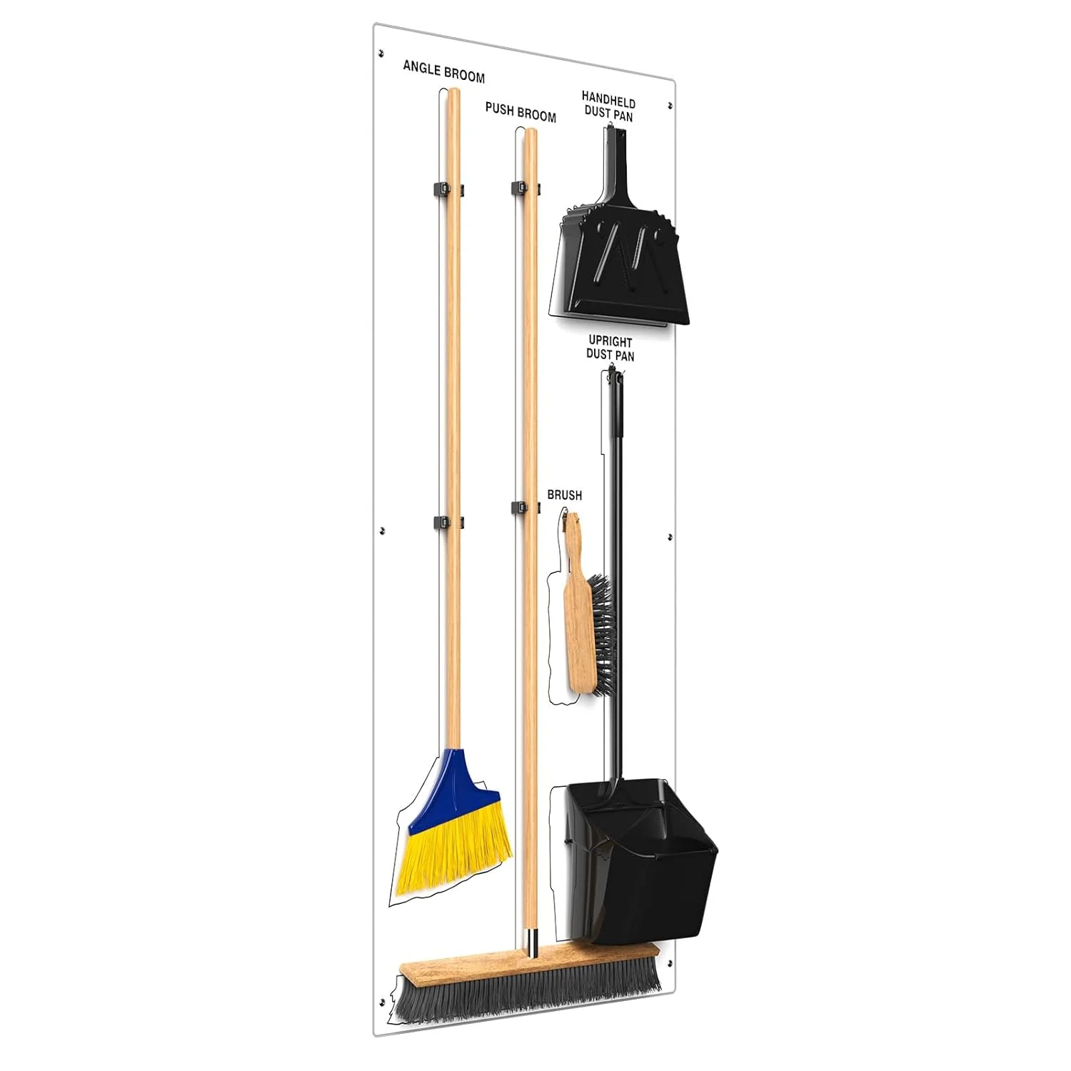 Clean & Sweep PSB116WTWT 5S Shadow Board/Wall Mount Broom Holder, 68" x 30" Board, 5S Cleaning Station with Broom and Dustpan Set Included, Made in The USA by AccuformNMC, White - Image 2