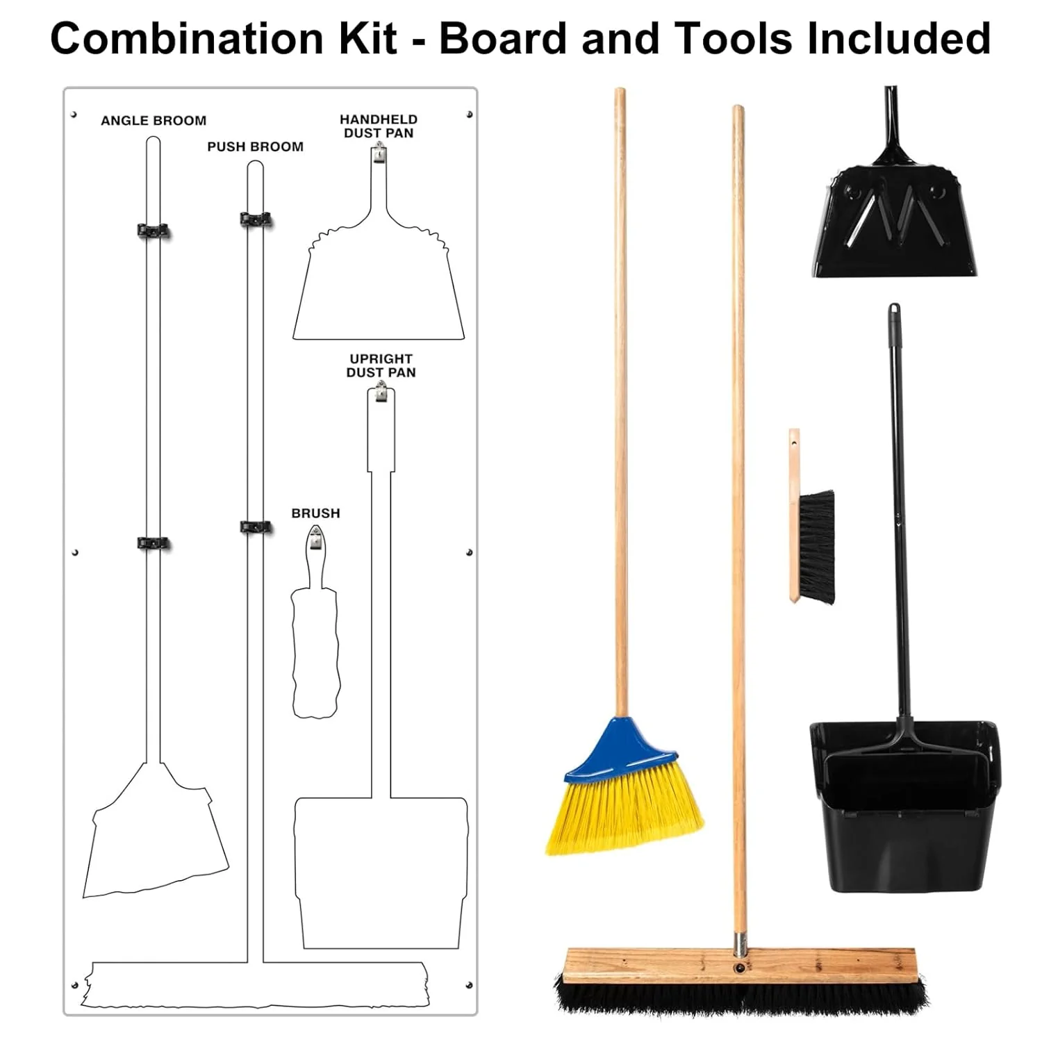 Clean & Sweep PSB116WTWT 5S Shadow Board/Wall Mount Broom Holder, 68" x 30" Board, 5S Cleaning Station with Broom and Dustpan Set Included, Made in The USA by AccuformNMC, White - Image 3