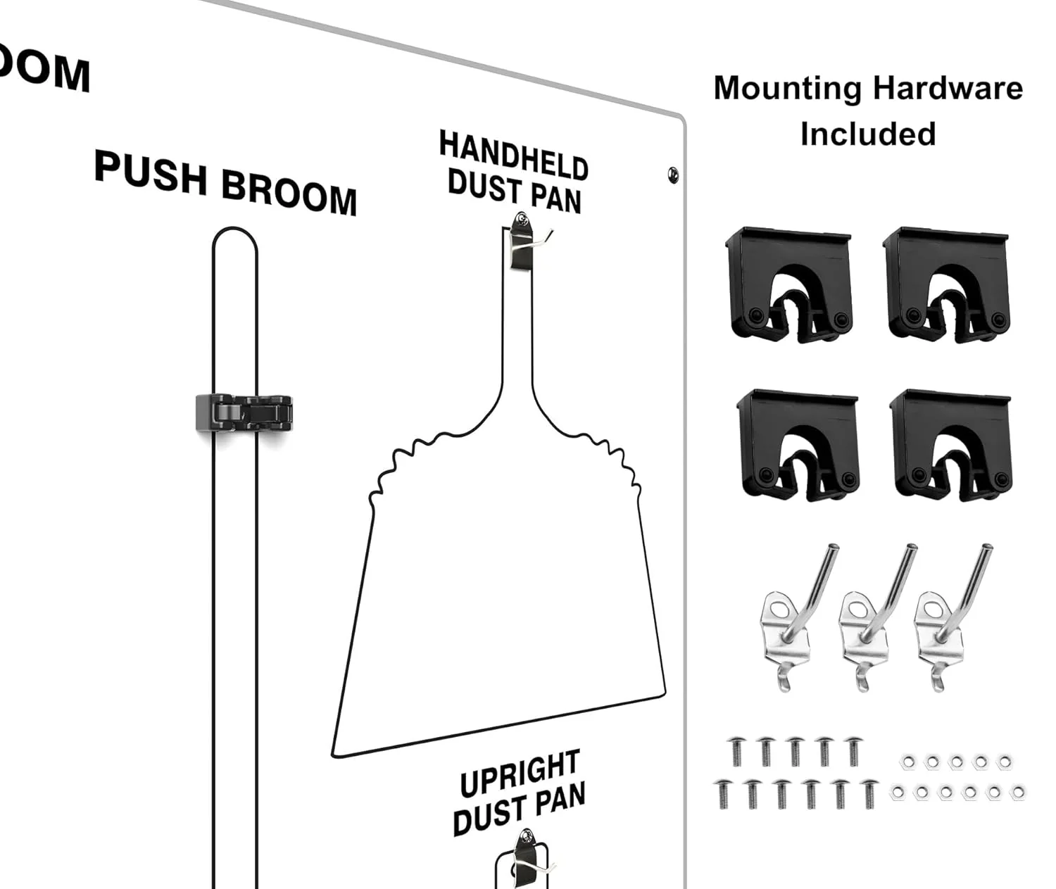 Clean & Sweep PSB116WTWT 5S Shadow Board/Wall Mount Broom Holder, 68" x 30" Board, 5S Cleaning Station with Broom and Dustpan Set Included, Made in The USA by AccuformNMC, White - Image 4
