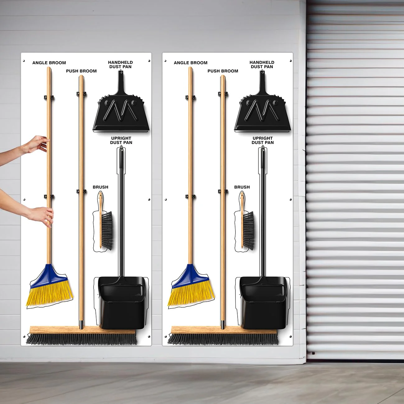 Clean & Sweep PSB716WTWT 5S Shadow Board/Wall Mount Broom Holder, 68" x 30" Board, 5S Cleaning Station with Broom and Dustpan Set Included, White/White - Image 4