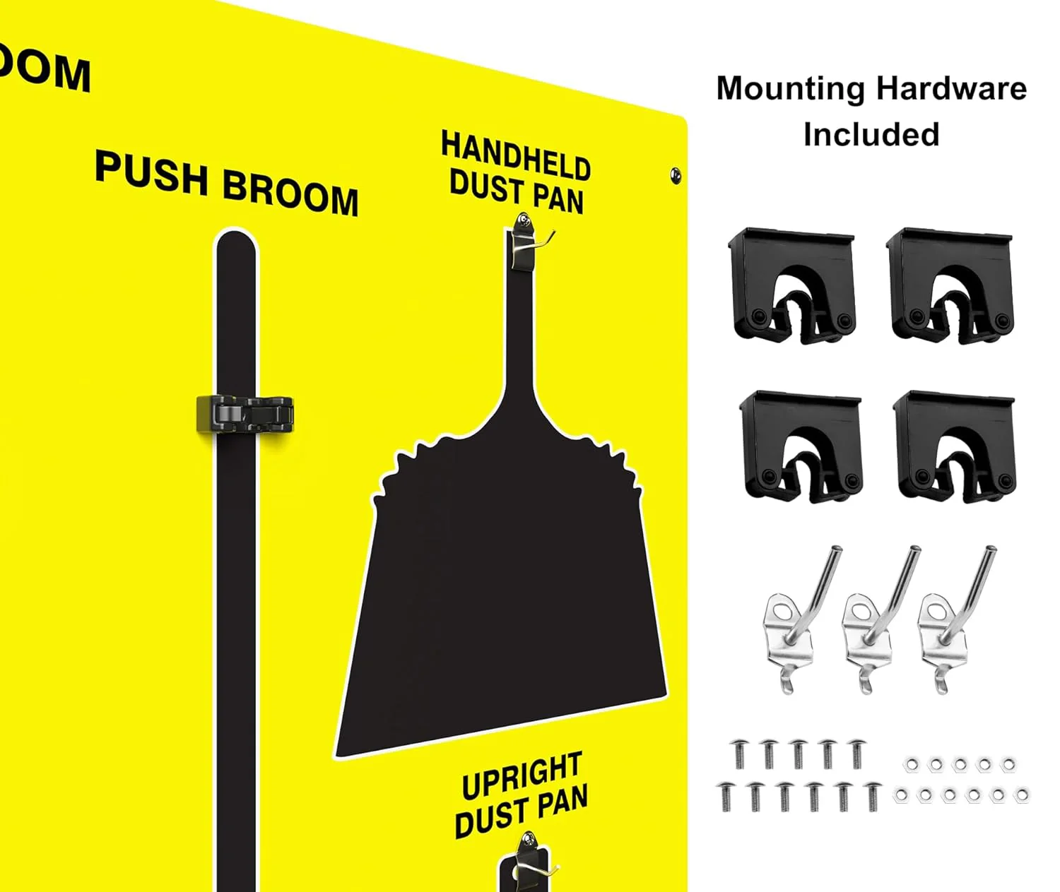 Clean & Sweep PSB616YLBK 5S Shadow Board/Wall Mount Broom Holder, 68" x 30" Board, 5S Cleaning Station - with Broom and Dustpan Set Included, Yellow/Black - Image 4
