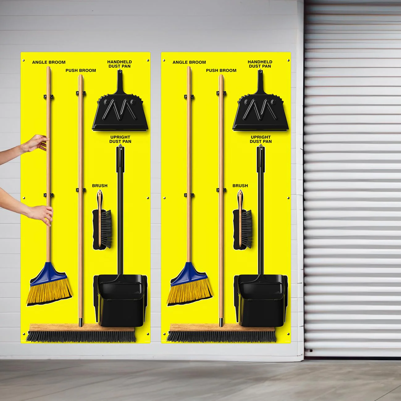 Clean & Sweep PSB616YLBK 5S Shadow Board/Wall Mount Broom Holder, 68" x 30" Board, 5S Cleaning Station - with Broom and Dustpan Set Included, Yellow/Black - Image 5