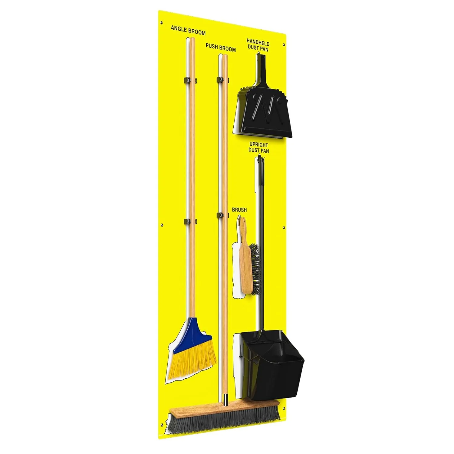 Clean & Sweep PSB716YLWT 5S Shadow Board/Wall Mount Broom Holder, 68" x 30" Board, 5S Cleaning Station with Broom and Dustpan Set Included, Made in The USA by AccuformNMC, Yellow/White - Image 2