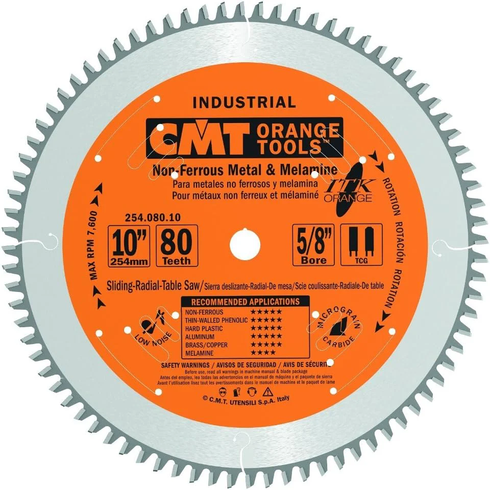 CMT 254.080.10 ITK Non-Ferrous, PVC & Melamine Saw Blade, 10-Inch x 80 Teeth, TCG Grind with 5/8-Inch Bore - Image 2