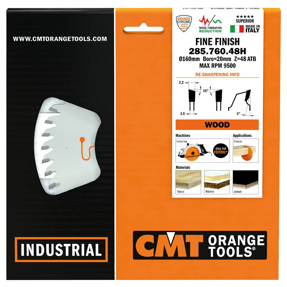 CMT Orange Tools 285.760.48H FINE FINISH 160x0.086”/0.063”x20mm T=48 ATB - Image 5